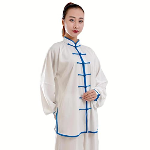 HFCY Uniforme per arti marziali Tai Chi, abbigliamento per Kung Fu, per uomo e donna, abbigliamento tradizionale cinese Wing Chun, bianco-XS