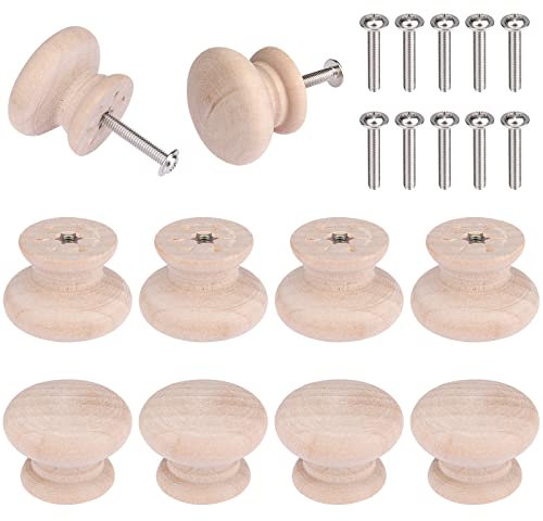 TAKUZA 10 Stück Möbelknöpfe Holz, Holzgriffe für Schränke, Schrankknöpfe Mit Schrauben, Holzknöpfe für kommode, Möbelgriffe holz 35 x 25 mm (Pilzrunde)