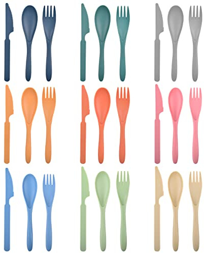 9 Colors Reusable Plastic Cutlery with Knives, Forks and Spoons, Portable Utensils Set for Kids Adults, Tableware Camping Utensils for Kitchens, Dishwasher Safe