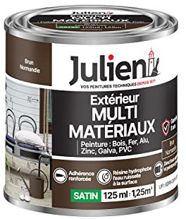 Julien Peinture Multi-Matériaux Satin en phase Aqueuse - Bois, Fer, Alu, PVC, Zinc, Acier galvanisé, brut ou peint - Brun Normandie 0,125 L