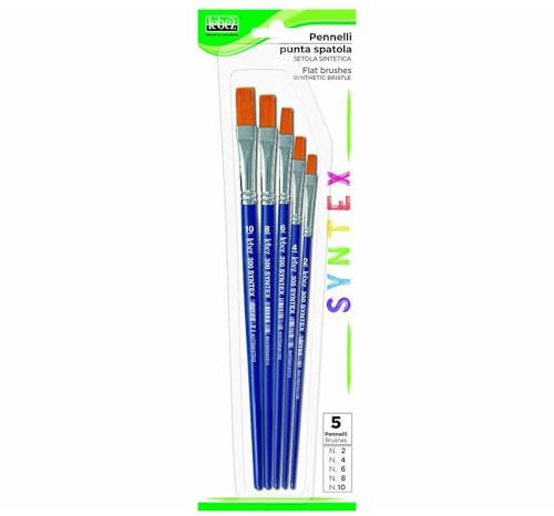 Lebez - Pennelli per Dipingere in Setola Sintetica, Set 5 Pennelli Pittura Acrilico, Acquerello e Tempera con Punta Piatta e Manico in Legno – 5 Misure Diverse per Artisti, Adulti e Bambini