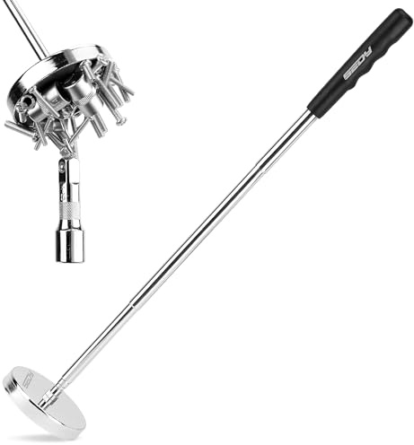 Telescoping Magnetic Sweeper Pickup Tool: Strong Magnet Pick up Nails Screws and Metal Parts Nut Bolts Steel Iron Parts Finder 35LB Pull Capacity Retractable 9 to 34 Telescopic Stick