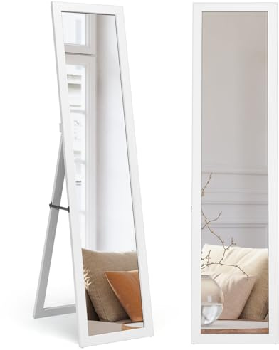 LIFEZEAL 2 in 1 Specchio da Parete, da Terra Lungo, Specchio da Pavimento Ingresso Senza Carda Specchiera Rettangolare, 155x37cm per Soggiorno, Camera da letto, Bagno, Moderno, Elegante (bianco)