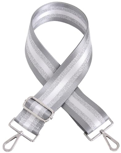 Stripes 5cm Wide Shoulder Bag Strap Replacement Belt Adjustable Handbag Strap Crossbody Bag Strap Luggage Accessories (Silver&Grey)