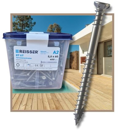 REISSER 400 vis terrasse INOX A2 - TX20, D.5 x 60 mm tête fraisée double filet - Embout inclus
