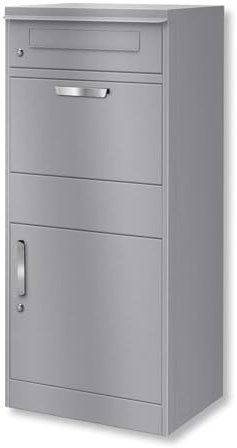 Metzler Briefkasten und Paketbox, Postbox rostfrei und massiv, Paketbriefkasten XXL, Standbriefkasten modern, RAL 9007 Graualuminium, mit Zylinderschloss, Modell Bispo