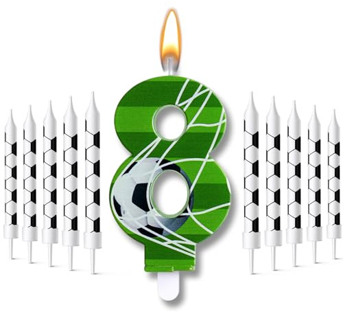 Photect 11 Candeline di Compleanno di Calcio Candela Numero 5-9 Decorazioni per Torta di Compleanno di Calcio per Ragazzi Ragazze Bambini Decorazioni per Feste (Numero 8)