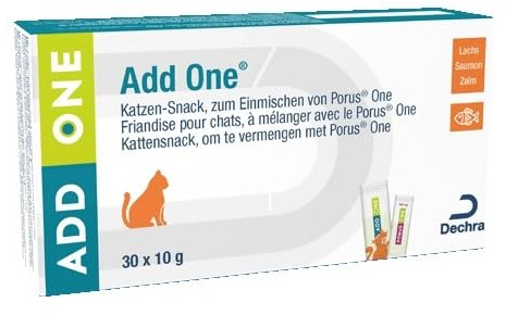 Porus Add One | Gusto Crema di Salmone | 30 x 10 g | Complemento Alimentare per Gatti | Delizioso snack per mescolare con Porus One