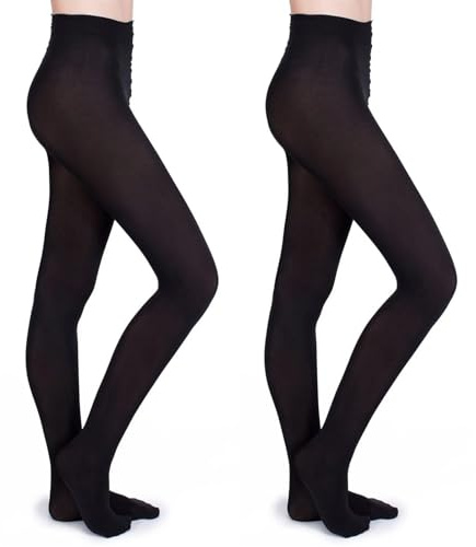 BBXWANG 2 Paires Collant Opaque 100 Deniers Collant Thermique Femme Épais Doux Collants Extensibles Collant Hiver (FR/ES, Alpha/lettres, L, Taille normale, Taille normale, Noirs)