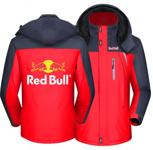 SIDHU Veste d'hiver Zippée Homme pour Bull, Veste De Ski Homme avec Capuche Amovible, Veste De Neige Polaire Coupe-Vent De Montagne Imperméable Manteau De Randonnée De Marche en Plein Air,Red-L