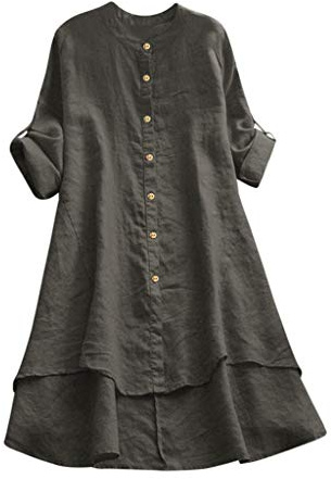 Linneblus damer lång, linneskjorta blus damer långärmad elegant, linneskjorta sommar linnetoppar med knappar linne topp vintage långärmad skjorta stora storlekar, lång skjorta lätt tunn tunika