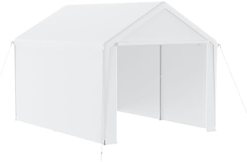 HENGMEI Zeltgarage Große Carport Garagenzelt Autoüberdachung Garagenüberdachung Lagerzelt UV-beständig Wasserdicht Unterstand mit Roll-up-Fenster (3x4 m, Weiß)