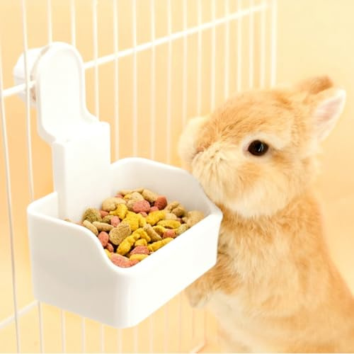 Rabbit Bowl, Crate Water Bowl, 2-in-1 Small Dog Cage Hanging Bowl Removable Food Water Bowl for Puppy Cat Rabbit Guinea Pig Ferret and Other Small Animals (White)