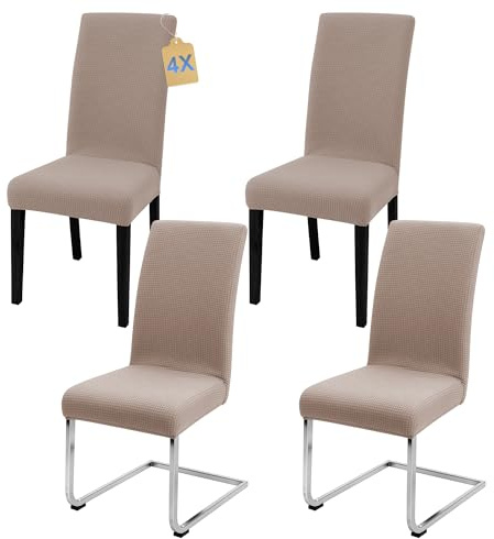 SUKAIKEQA Dehnbarer Stuhlbezug, Hochstuhlbezug, Bürostuhlbezug, (Satz 4/6/8 Stück mit Rückenlehne), geeignet für Wohnzimmer, Küche, Party und Hotel (4, Khaki)