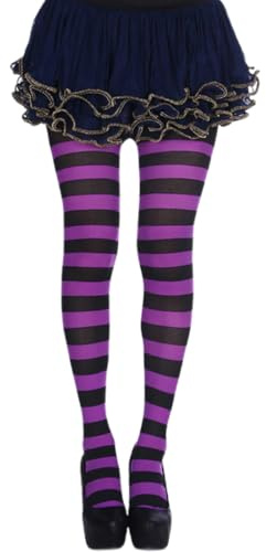 DOKRIN Medias y calcetines para adultos,Leggings de bruja con rayas moradas, perfectos para fiestas, actuaciones, bailes, Halloween y cosplay.