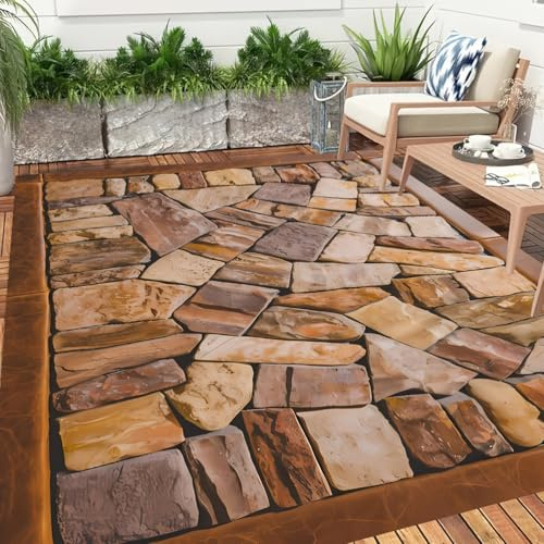 AVSMGP Tappeto in Pietra 3D Per Esterni E Interni - Tappetino Antiscivolo Con Texture Realistica in Pietra Per Giardino, Bordo Piscina, Terrazza, Balcone E Aree Ad Alto Traffico,A,140x200cm(55x78.7)