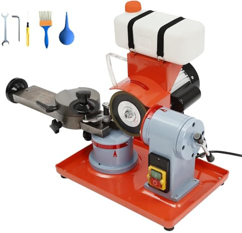 Affûteuse de lames de scie circulaire, affûteuse électrique 370 W avec 5 centrages, clé à molette, localisateur de haute précision, affûteuse à injection d'eau pour lames de scie carbure