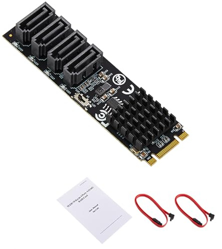 AoQhir Tarjeta controladora RAID M.2 (llave B+M) a SATA de 4 puertos 6 Gbps, adaptador de expansión SATA 3.0 de chip 9236 compatible con RAID 0/1/10 - Tarjeta RAID SSD/HDD PCIe M.2 de alta velocidad