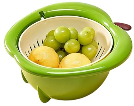 Bol Lavado Frutas Doble Capa - Cesta Filtro para Verduras | Bol Limpieza Frutas con Rejilla Escurridora | Recipiente Enjuague para Cocina Picnic Camping, ABS, 24.5x24x11.2cm