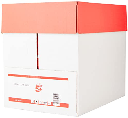 5 Star Office Value Copier Paper Multifunctional Ream-Wrapped 75gsm A4 White - 1 box containing 5 Re