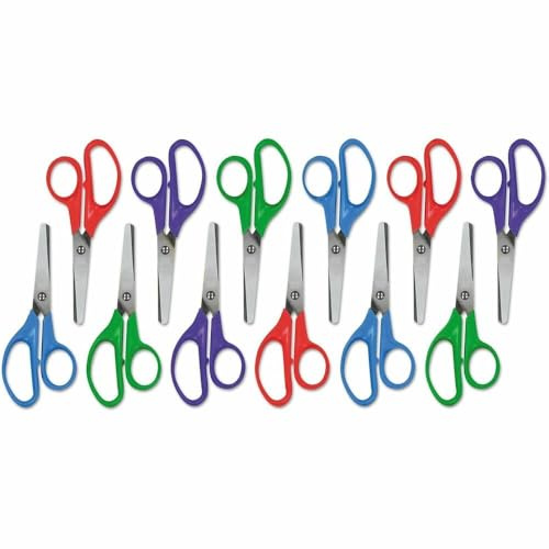 Universal UNV92023 5 in. Long 1.75 in. Cut Length Rounded Tip Kids' Scissors - Assorted Straight Handles (12/Pack)