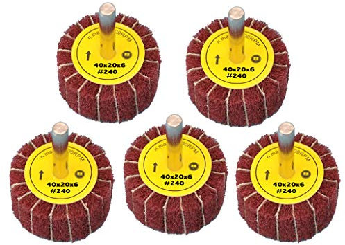 5 Stück Fächerschleifer mit Vlies-Gewebekombination 40mmx20mm, 6mm Einspannschaft, Körnung: 240 - Schleifmopstift, Lamellenschleifer, Schleifmop Schleifvlies, Lamellenrad mit Schaft.