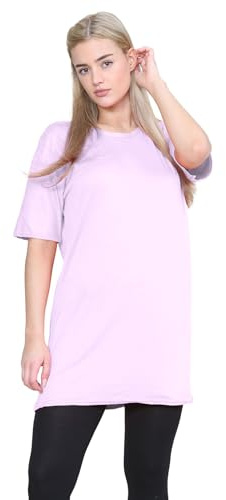 janisramone® Womens Short Sleeve Tunic T Shirts, Round Neck Oversized T Shirts for Women UK, Soft Comfortable Pj Dress, Perfect Summer Longline Ladies Tops Baby Pink