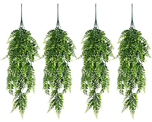4 Pcs Artificial Hanging Plants, Decorative Artificial Fake Trailing Plants, Artificial Faux Fake Ferns Ivy Garland Plants, Indoors Outdoors Vines Plants for Home Garden Wall Hanging Baskets Decor