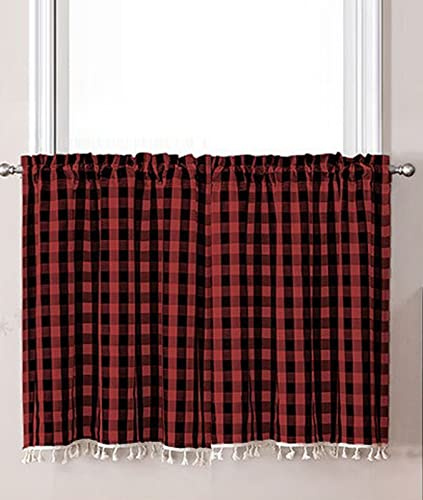 A.Monamour Tenda Corta per Finestra Piccola Rustico Motivo A Scacchi A Quadri Rosso Tendina Tenda da Cucina Bistrot Caffè Mezza Tenda Mantovana Tenda a Vetro Tenda a Pannello Tenda Porta Armadio