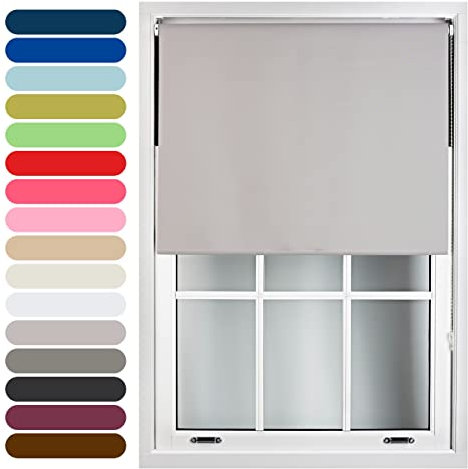 FURNISHED Roller Blinds Thermal Blackout Roller Blind - Trimmable Insulated UV Protection Child Safe Easy Fit Home Office Window Blinds, Grey, 55W x 165H cm