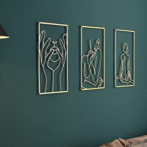 3Pack Modern Minimalist Wall Art Decor, Gold Metal Wall Art Abstract Female Single Line Art Hanging, Wall Sculpture Decor Accents for Bedroom and Living Room - 15.7X11
