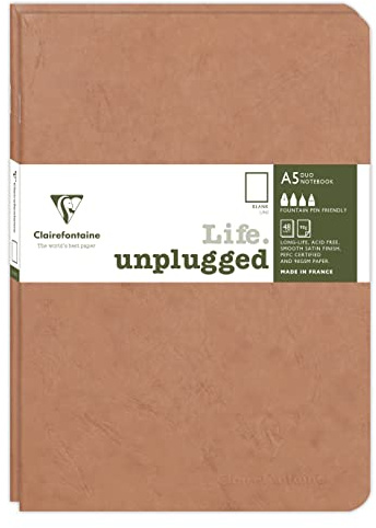 Clairefontaine 733186C Collection Nomaddict (ex Age Bag) Lot de 2 Carnets Agrafés Duo Tabac - A5 15,8x21 cm - 96 Pages Unies Blanches - Papier 90 g - Couverture Carte Lustrée Grain Cuir