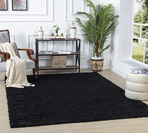 Surya Home Shaggy Berber Teppich - Flauschiger Teppich für Wohnzimmer, Esszimmer, Schlafzimmer, Langflor Hochflor Teppich flauschig - Teppich groß 160x220 cm, Wohnzimmerteppich in Schwarz