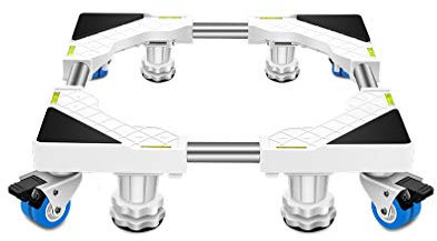 Verstellbare mobile Waschmaschinenbasis, 4 Räder, 4/8 Beine, Länge/Breite 45–65 cm, Trockner- und Kühlschrankwagen, multifunktionale Klimaanlagenbasis, Antivibrationsmatte – 350 kg (weiß, 4 Beine