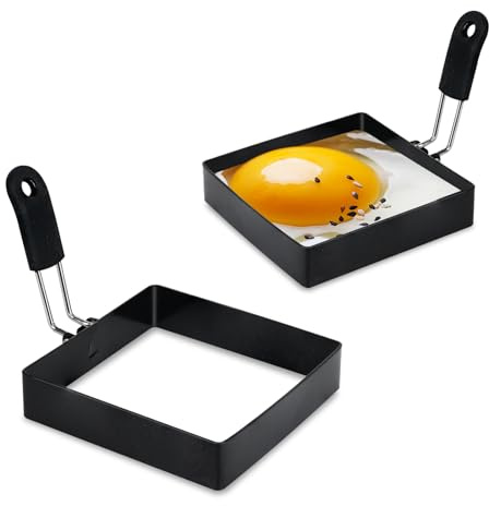 LXLOVESM 2-Pack 4'' Square Egg Rings Set with Silicone Handle, Stainless Steel Egg Cooking Rings，Nonstick，For Frying Eggs and English Muffins Pancake, Egg Mold Shaper For Breakfast