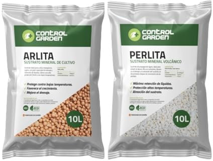 GROWMANIA.ES CONTROL GARDEN Pack Arlite 10L + Perlite 10L | Substrat pour plantes et cultures intérieur et extérieur | Fabriqué en Espagne