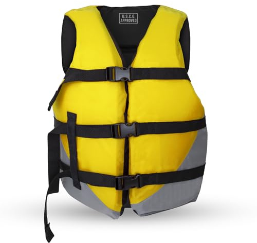MW Watersports Adult Universal Life Vest, USCG Approved Type III Life Jacket for Adults, Great for Boating, Fishing, Tubing, & Other Water Sports. (Yellow, Standard XS-XL)