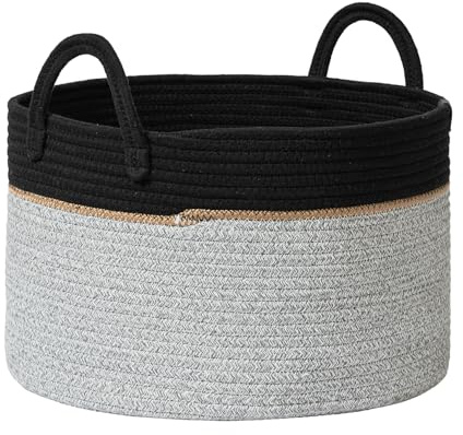 LA JOLIE MUSE Braided Storage Basket, Laundry Basket, 40 x 25 cm, Cotton Organiser, Collapsible, Pewter Grey