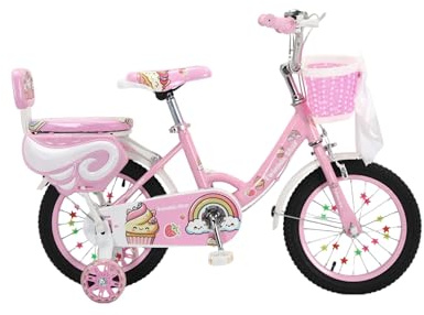 Touch of Venetian 12 14 16 Girls Children Bike Stabilisers Wheels Bell Kids Ages 2-9 Years Bicycle Bow Pink Purple Unicorn Rainbow Bow Princess (Pink Wings, 14 Inch)