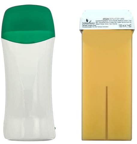 Dermawax Roll-on Wachswärmer Warmwachs Waxing Set 25 Watt mit 1x Argan Wachspatrone 100ml für Haarentfernung Beine, Arme, Achseln, Rücken (Wachswärmer Set- 100 ml, Argan)