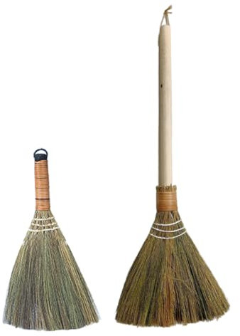 TOPBATHY 2pcs Woven Dust Broom Natural Whisk Broom Versatile for Home Office Car Wood Handle No Static for Dirt Debris