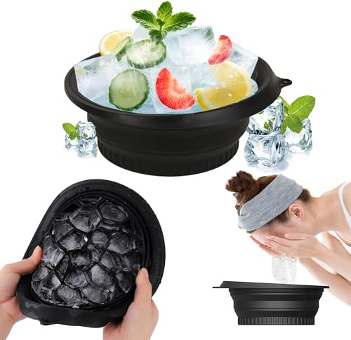 Shiawase Bol pour le Visage pour Glace, Bac à Glace pour le Visage, Bac Intégré Pliable en Silicone, Lavabo Portable pour Apaiser la Peau Soulage les Gonflements (Noir)