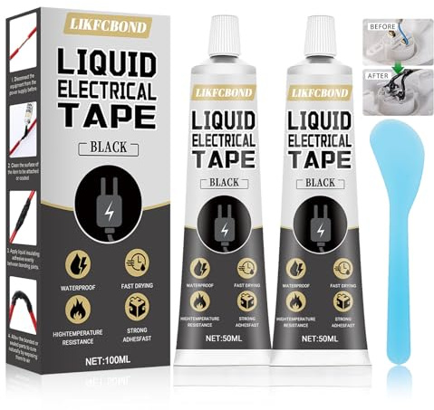 LIKFCBOND Colle Isolante Liquide, 2 Pièces 50ML Caoutchouc Liquide Noir, Revêtement Isolant pour Câbles, Séchage Rapide et Imperméable, Convient à Tous les Types de Câbles et électriques