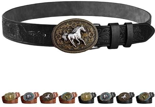 AUNGKWANG Cinturón de Hebilla de Vaquero de Cuero Occidental para Hombres Mujeres, Cinturones Hombre Cuero Western Cinturón, Cinturónes de Vaquero, Decoración de Halloween