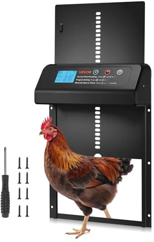 VEVOR Automatische Hühnerklappe, Hühnerstalltür mit Timer, manueller Einstellung & Einklemmschutz, Elektrischer Hühnerauslauf-Toröffner mit wasserdichter Versiegelung, Schwarz, 350x250x73 mm
