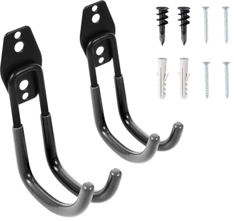 Toddmomy 2 piezas Ganchos de Pared Dobles J para Garaje Resistentes y Duraderos Organizador de Herramientas para Almacén Taller y Jardín Negras