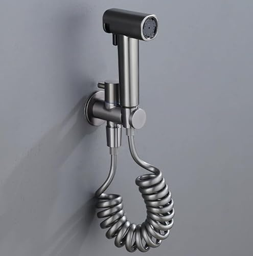 Pulvérisateur de bidet double mode avec support mural, pulvérisateur de toilette portatif en laiton avec surpression et buse réglable (gris)