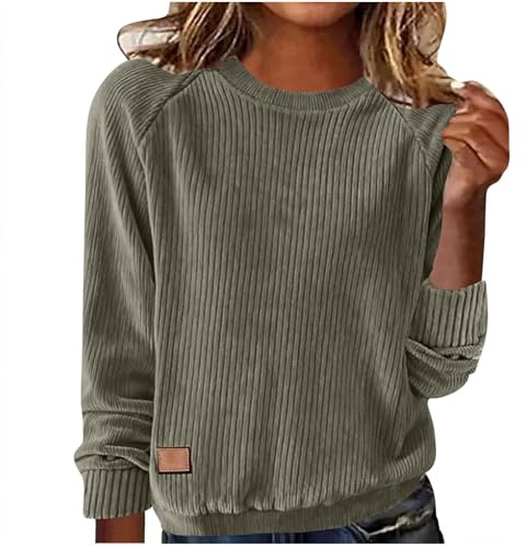 Pull en Velours Côtelé Femme Décontracté Sweater Manches Longues pour Femmes Pullover Chic et Elegant Tops Ample Mode Femme Grande Taille Chaude Pulls Doux et Confortables