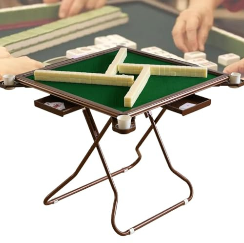 Fällbart Mahjong-bord, bärbart fyrkantigt kortbord med kopphållare och låda, perfekt för Mahjong-, Poker- och Blackjack-spel