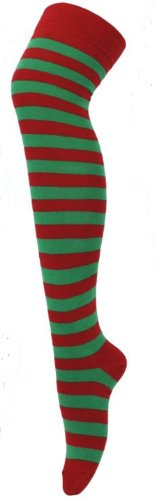 RED & GREEN OVER THE KNEE SOCKS - LADIES OVER THE KNEE ELF SOCKS